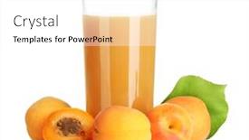  Presentation with apricot - Cool new presentation theme with glass of apricot juice and apricots with leaves isolated on white backdrop and a white colored foreground