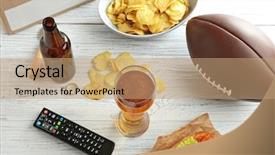  Presentation with beer bottle - Beautiful slide deck featuring glass of beer bottle snack backdrop and a coral colored foreground