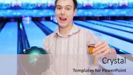  Presentation with green glass - Presentation theme enhanced with glass of beer in bowling background and a soft green colored foreground