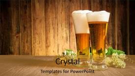  Presentation with beer pong table - Presentation having glass of beers on wooden background and a gold colored foreground