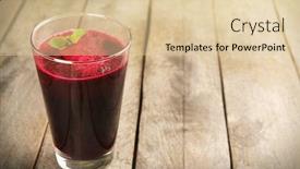  Presentation with juice - PPT theme featuring glass of beet juice on wooden background background and a lemonade colored foreground