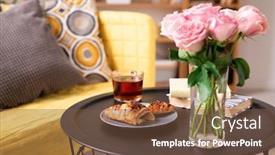  Presentation with tea croissant - Presentation theme consisting of glass-of-black-tea-bunch background and a tawny brown colored foreground