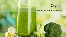  Presentation with green glass - Beautiful PPT theme featuring glass of broccoli juice on bamboo mat on green background backdrop and a soft green colored foreground