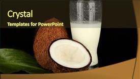  Presentation with coconut milk - Presentation design with glass of coconut milk and coconuts on black background close-up background and a tawny brown colored foreground