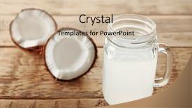  Presentation with nuts milk - PPT theme enhanced with glass of coconut milk background and a soft green colored foreground