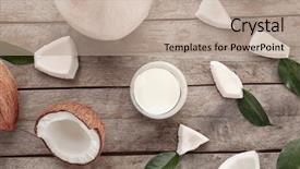  Presentation with nuts milk - PPT layouts having glass of coconut milk background and a coral colored foreground