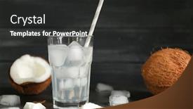 Presentation with coconut water - PPT layouts enhanced with glass of coconut water and fresh nut on dark wooden background background and a dark gray colored foreground