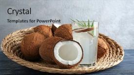  Presentation with nuts milk - PPT layouts with glass of coconut water background and a light gray colored foreground