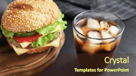  Presentation with burger - Presentation theme featuring glass of cold cola background and a tawny brown colored foreground