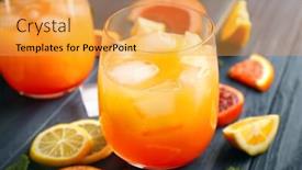  Presentation with tequila - Amazing presentation theme having glass of delicious tequila sunrise cocktail on wooden background backdrop and a yellow colored foreground