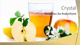  Presentation with juice - Audience pleasing presentation theme consisting of glass of fresh apple juice and fresh fruits on a white isolated background backdrop and a white colored foreground