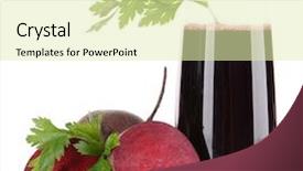  Presentation with fresh coconut juice decorated tropical - Colorful slide deck enhanced with glass of fresh beet juice and vegetables isolated on white backdrop and a soft green colored foreground