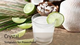  Presentation with milk coconut - Audience pleasing PPT theme consisting of glass of fresh coconut milk backdrop and a coral colored foreground