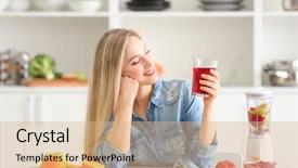  Presentation with fresh strawberry glass of berry - Beautiful PPT theme featuring glass of fresh juice backdrop and a coral colored foreground