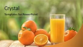  Presentation with fresh coconut juice decorated tropical - Audience pleasing presentation design consisting of glass of fresh orange juice backdrop and a mint green colored foreground