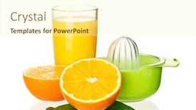  Presentation with orange green white - PPT theme having glass of fresh orange juice background and a blonde colored foreground