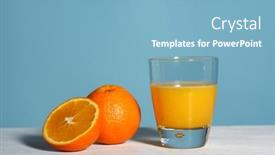  Presentation with blue orange - Slide deck enhanced with glass-of-fresh-squeezed-orange background and a  colored foreground