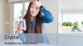  Presentation with child drinking water from glass - Slide set consisting of glass of fresh water stress background and a light blue colored foreground