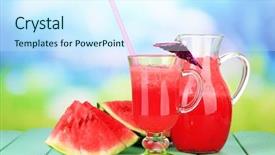  Presentation with juice - Slide deck with glass of fresh watermelon juice background and a cool aqua colored foreground