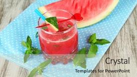  Presentation with juice - Slide deck consisting of glass of fresh watermelon juice background and a soft green colored foreground