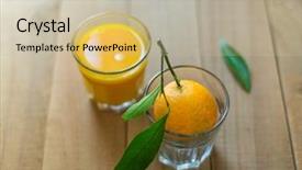  Presentation with fresh coconut juice decorated tropical - Slide deck consisting of glass of freshly squeezed ornage background and a soft green colored foreground