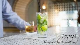  Presentation with beer bar pub tap counter - Cool new PPT theme with glass of gin on bar backdrop and a light gray colored foreground