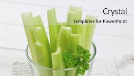  Presentation with green-glass - Audience pleasing presentation consisting of glass of green celery stems on white table mat - close up backdrop and a sky blue colored foreground