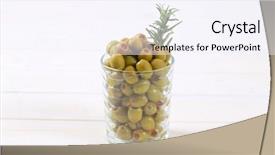  Presentation with green glass - PPT theme featuring glass of green olives stuffed with red pepper on white background background and a sky blue colored foreground