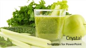  Presentation with fruit vegetable juice - Theme enhanced with glass of green vegetable juice background and a yellow colored foreground