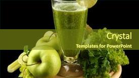  Presentation with fruit vegetable juice - Audience pleasing presentation design consisting of glass of green vegetable juice backdrop and a tawny brown colored foreground