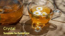  Presentation with chamomile - PPT theme having glass-of-herbal-chamomile-tea background and a tawny brown colored foreground