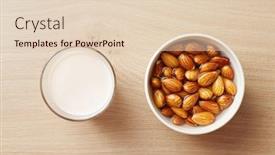  Presentation with almond milk - Beautiful presentation theme featuring glass-of-homemade-vegan-almond backdrop and a lemonade colored foreground