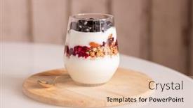  Presentation with muesli - Presentation enhanced with glass-of-homemade-yoghurt-made background and a lemonade colored foreground