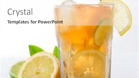  Presentation with ice - Cool new PPT theme with glass of ice tea with ice-cubes on white background backdrop and a white colored foreground