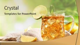  Presentation with lemon - Presentation design having glass-of-iced-tea background and a soft green colored foreground