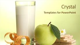  Presentation with kefir - Cool new slides with glass of kefir apple crispbreads and measuring tape on green background backdrop and a cream colored foreground