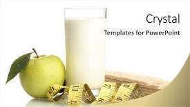  Presentation with kefir - Colorful PPT theme enhanced with glass of kefir green apple crispbreads and measuring tape isolated on white backdrop and a white colored foreground