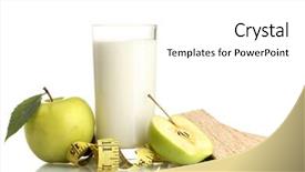  Presentation with kefir - Slides having glass of kefir green apples crispbreads and measuring tape isolated on white background and a white colored foreground