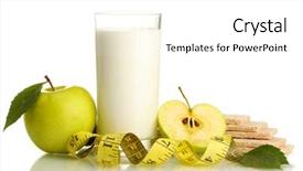  Presentation with kefir - PPT theme having glass of kefir green apples crispbreads and measuring tape isolated on white background and a white colored foreground