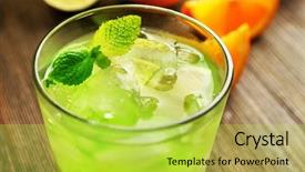  Presentation with orange lime - Beautiful PPT theme featuring glass of lime juice with orange on wooden table closeup backdrop and a yellow colored foreground