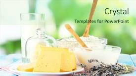  Presentation with milk bottle and milk glass - Amazing slide deck having glass of milk and cheese backdrop and a mint green colored foreground