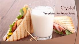  Presentation with milk bottle and milk glass - Presentation theme having glass of milk and sandwich background and a  colored foreground