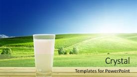  Presentation with cow milk - Slide set with glass of milk and sunny background and a yellow colored foreground