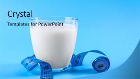  Presentation with milk bottle and milk glass - Amazing slide set having glass of milk with centimeter backdrop and a light blue colored foreground
