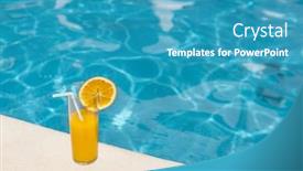  Presentation with orange slice - Slide deck enhanced with glass of orange juice with orange slice on the edge of swimming pool background and a teal colored foreground