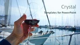  Presentation with yacht - PPT layouts featuring glass of red wine on the deck of the yacht background and a sky blue colored foreground