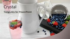  Presentation with fresh strawberry glass of berry - Amazing slide deck having glass of refreshing homemade drink backdrop and a  colored foreground