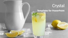  Presentation with lemonade - Presentation theme with glass of refreshing lemonade background and a gray colored foreground