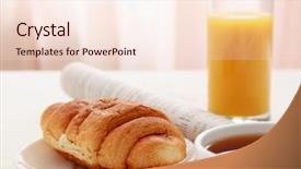  Presentation with orange fruit - Colorful presentation design enhanced with juice and croissant over business backdrop and a lemonade colored foreground