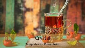  Presentation with afternoon tea - Amazing PPT theme having glass of rosehip tea backdrop and a gold colored foreground